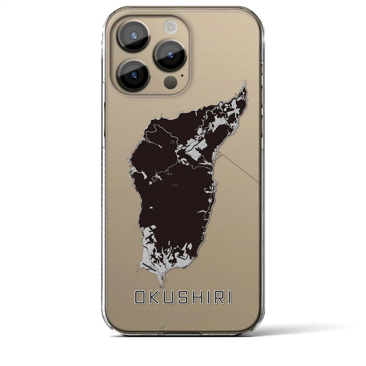 【奥尻(北海道)】地図柄iPhoneケース(クリアタイプ)モノトーン・iPhone 14 Pro Max 用