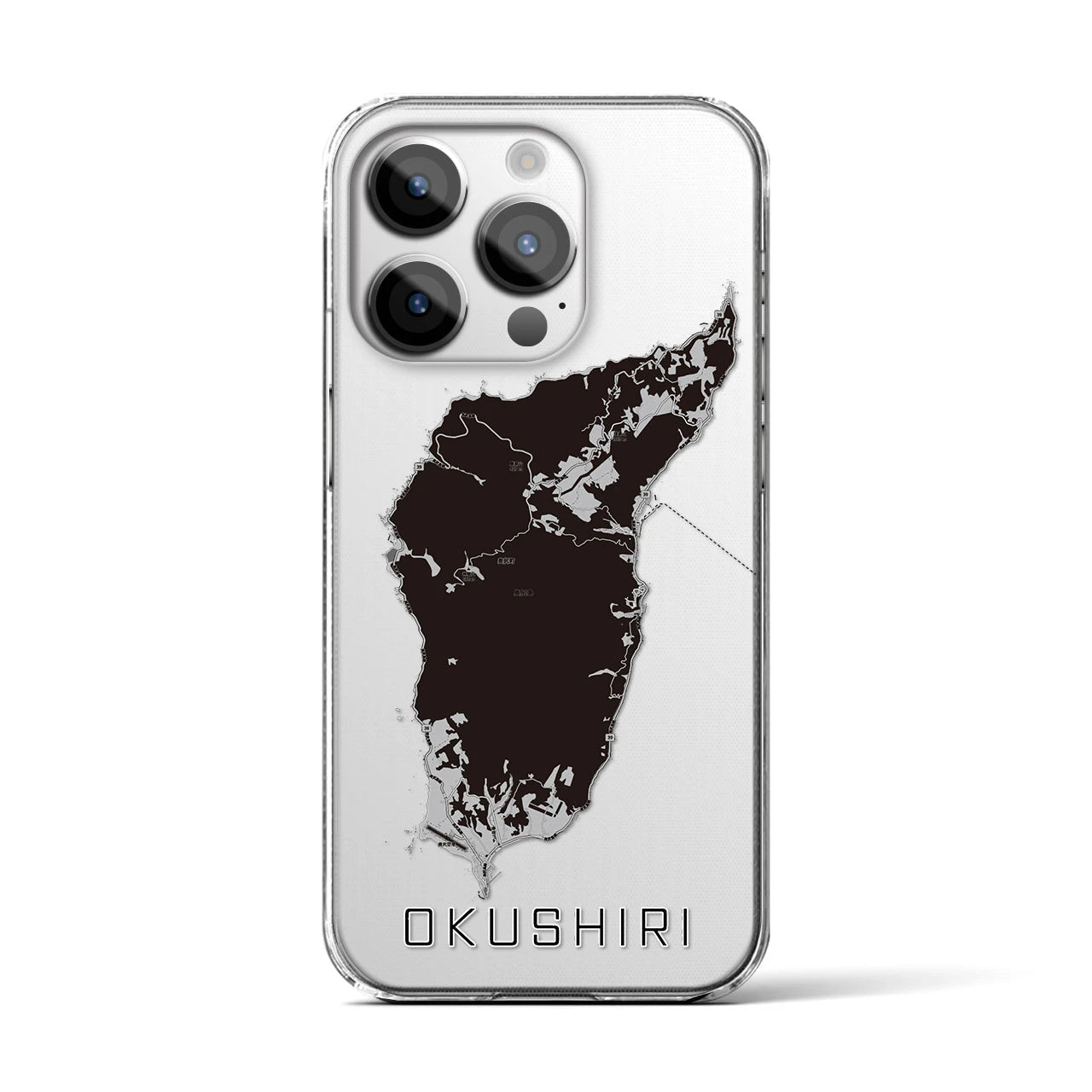 【奥尻(北海道)】地図柄iPhoneケース(クリアタイプ)モノトーン・iPhone 14 Pro 用