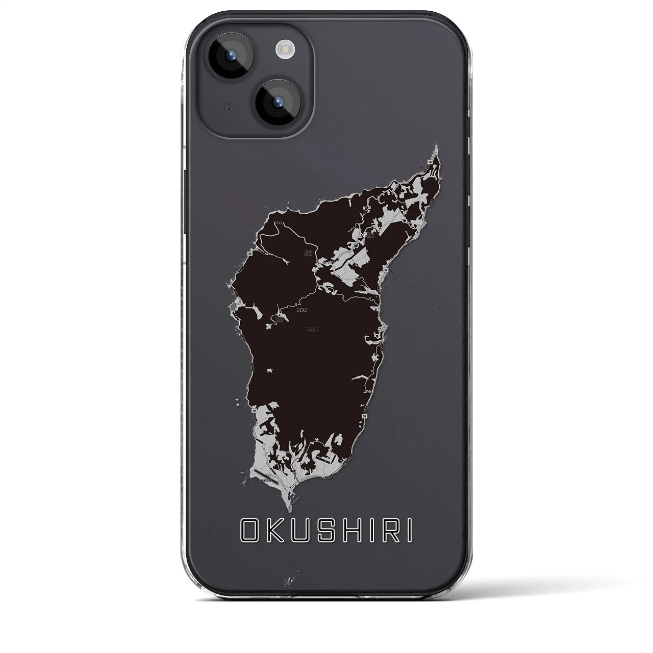 【奥尻(北海道)】地図柄iPhoneケース(クリアタイプ)モノトーン・iPhone 14 Plus 用
