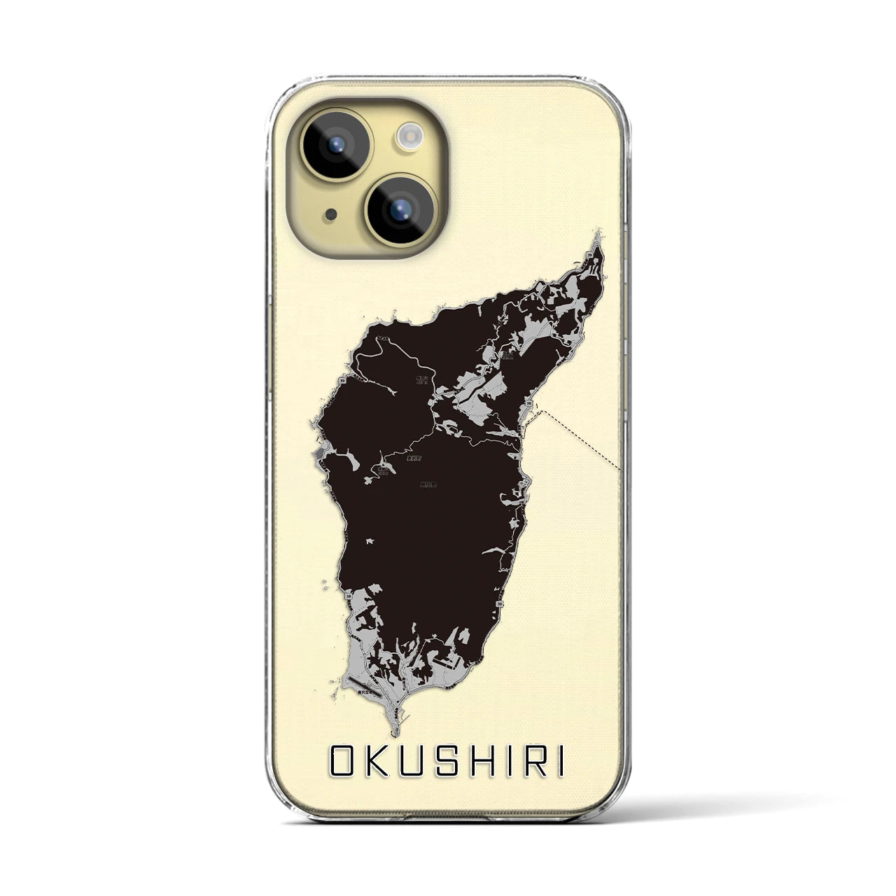 【奥尻(北海道)】地図柄iPhoneケース(クリアタイプ)モノトーン・iPhone 15 用