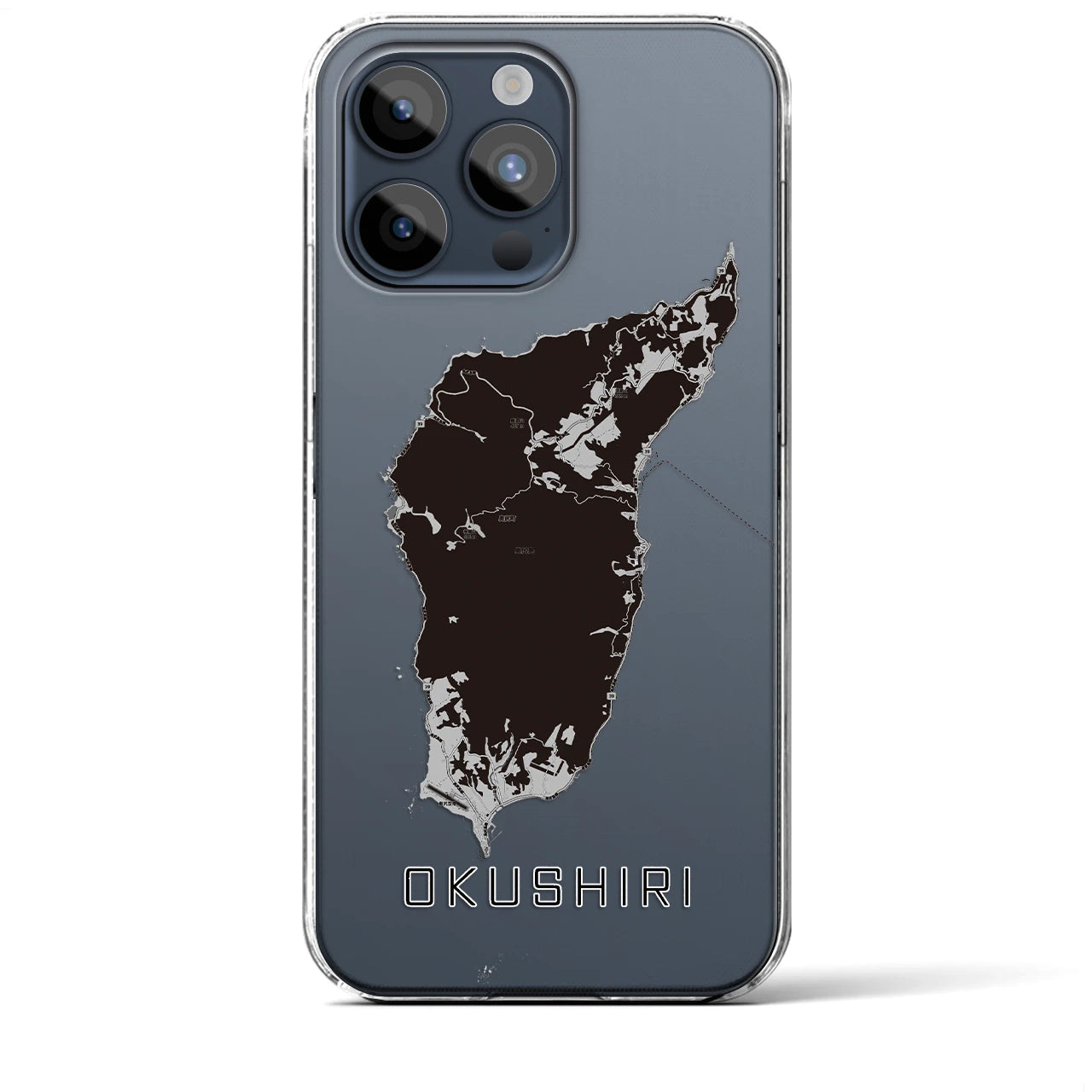【奥尻(北海道)】地図柄iPhoneケース(クリアタイプ)モノトーン・iPhone 15 Pro Max 用