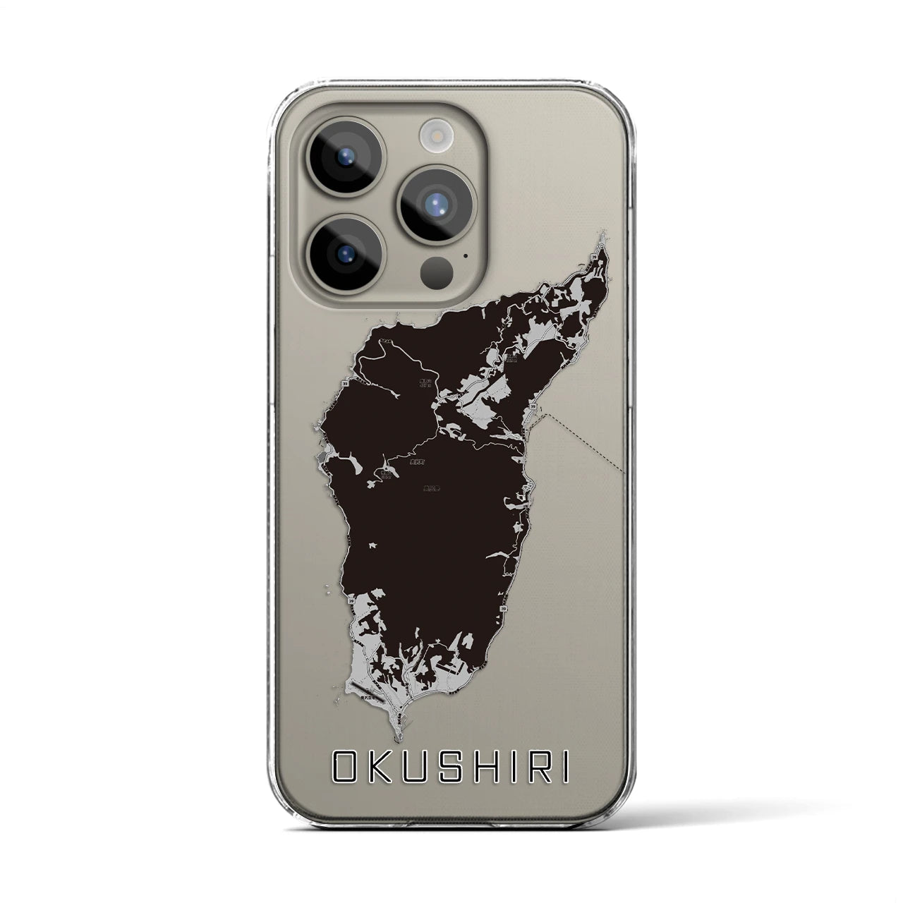 【奥尻(北海道)】地図柄iPhoneケース(クリアタイプ)モノトーン・iPhone 15 Pro 用