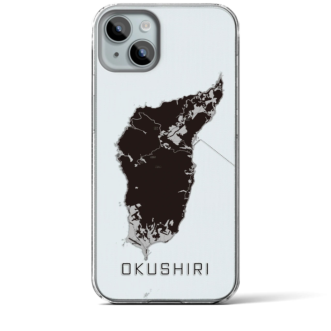 【奥尻(北海道)】地図柄iPhoneケース(クリアタイプ)モノトーン・iPhone 15 Plus 用