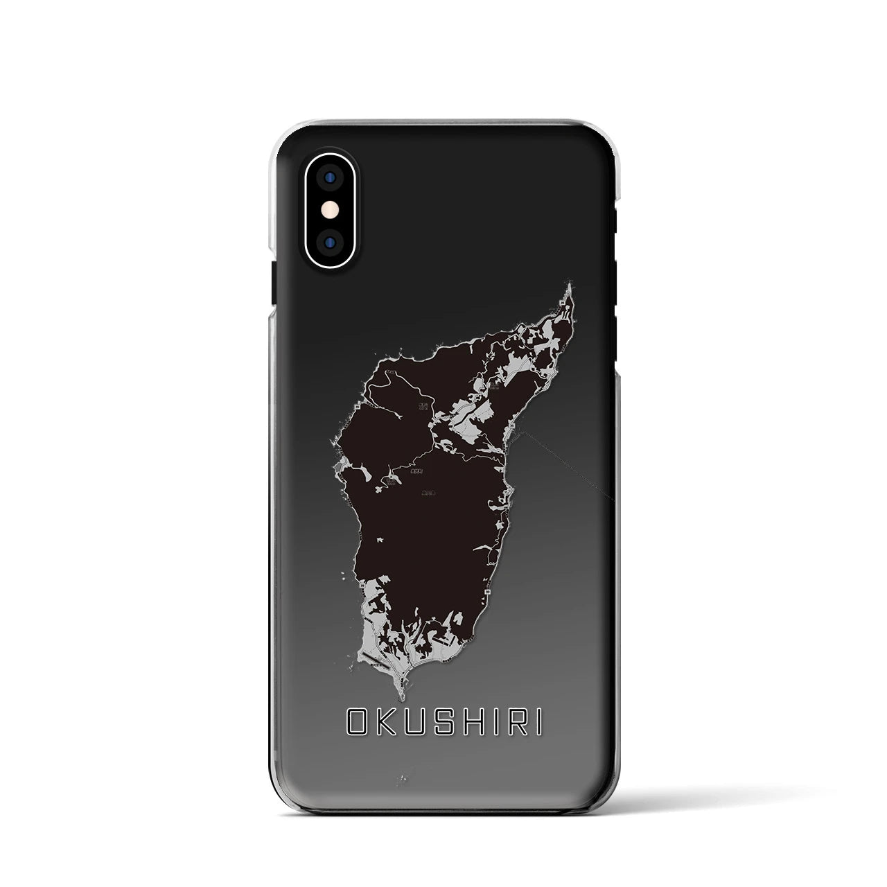 【奥尻(北海道)】地図柄iPhoneケース(クリアタイプ)モノトーン・iPhone XS / X 用