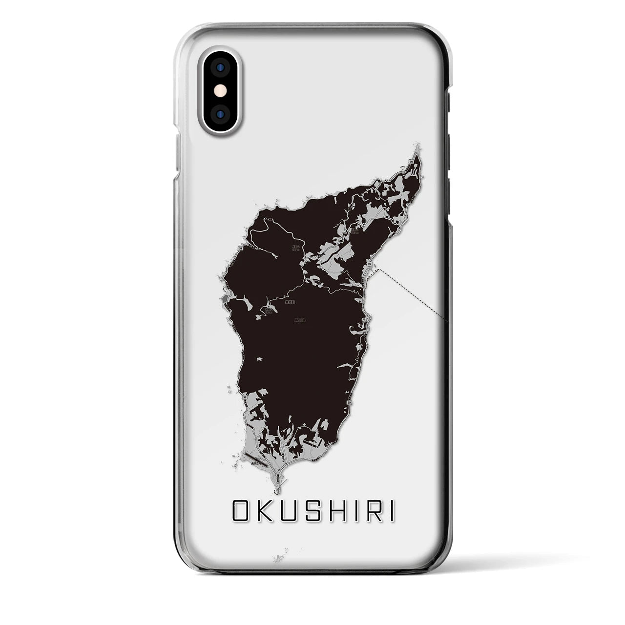 【奥尻(北海道)】地図柄iPhoneケース(クリアタイプ)モノトーン・iPhone XS Max 用