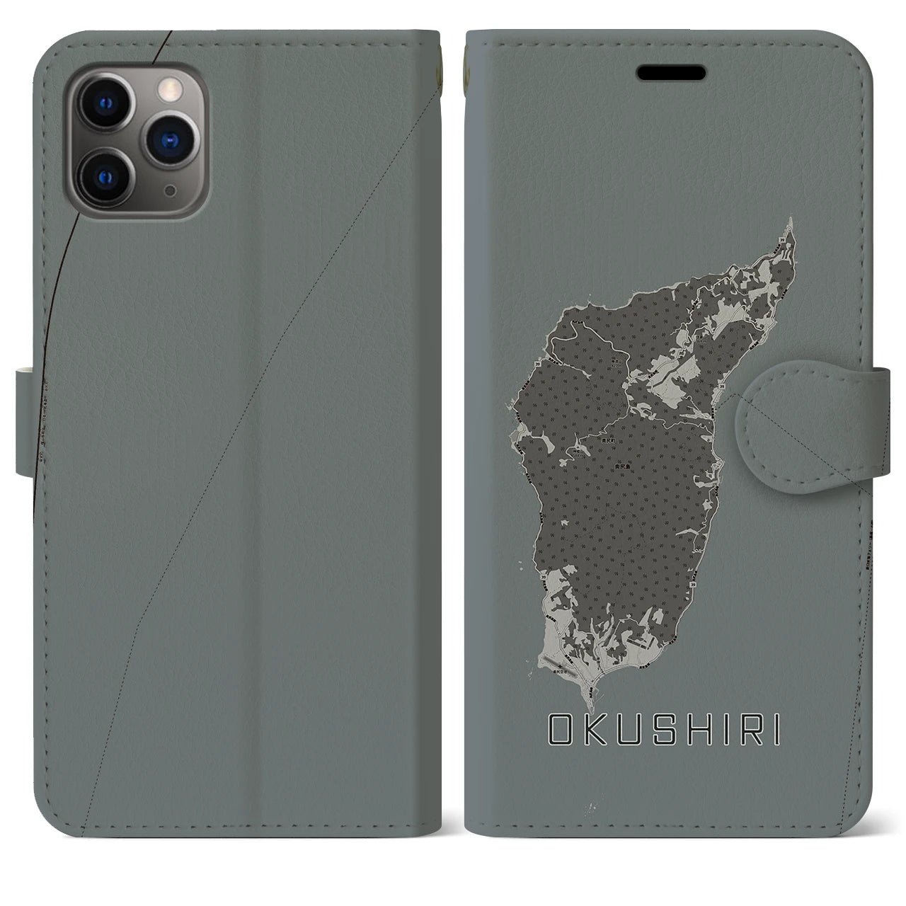 【奥尻(北海道)】地図柄iPhoneケース(手帳タイプ)モノトーン・iPhone 11 Pro Max 用