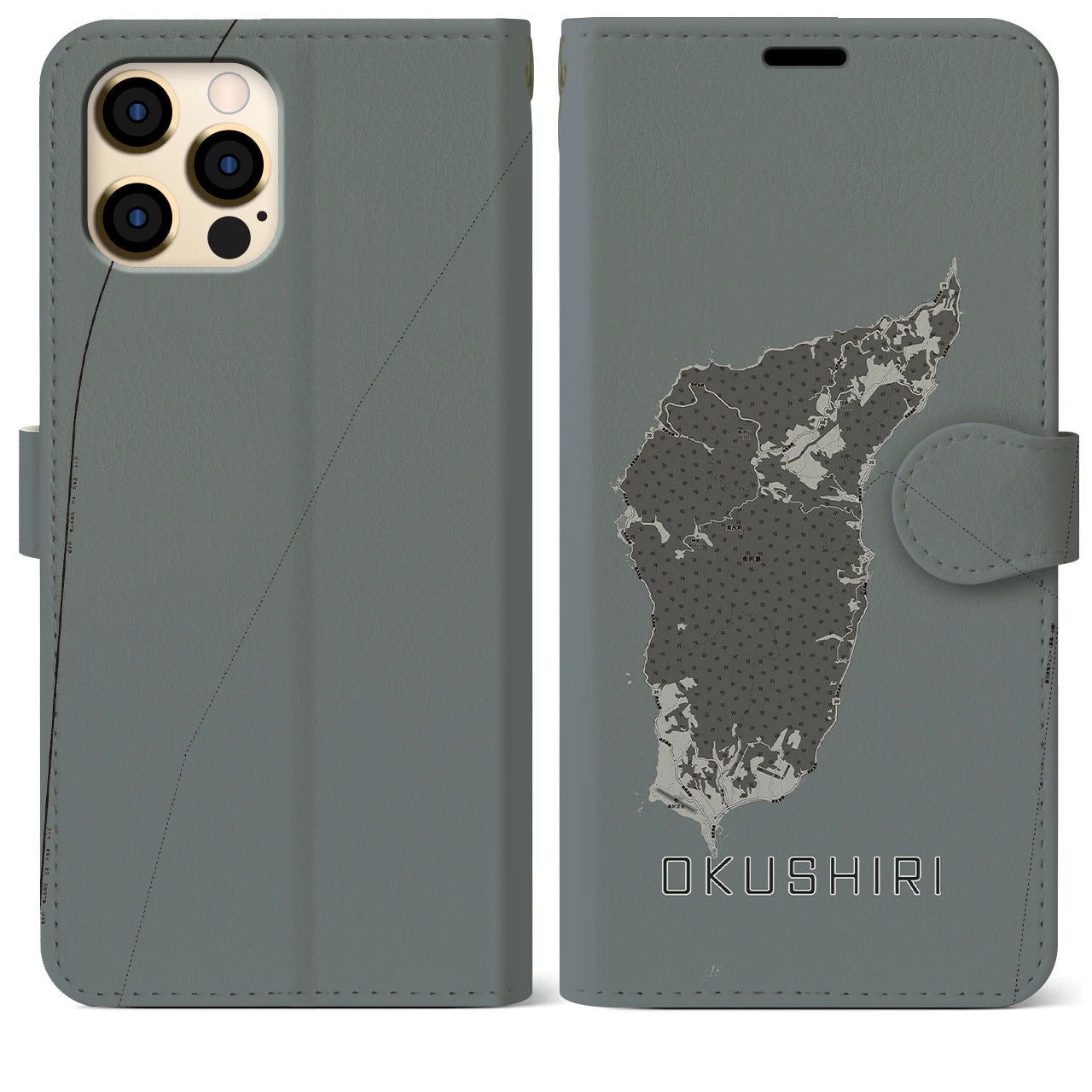 【奥尻(北海道)】地図柄iPhoneケース(手帳タイプ)モノトーン・iPhone 12 Pro Max 用