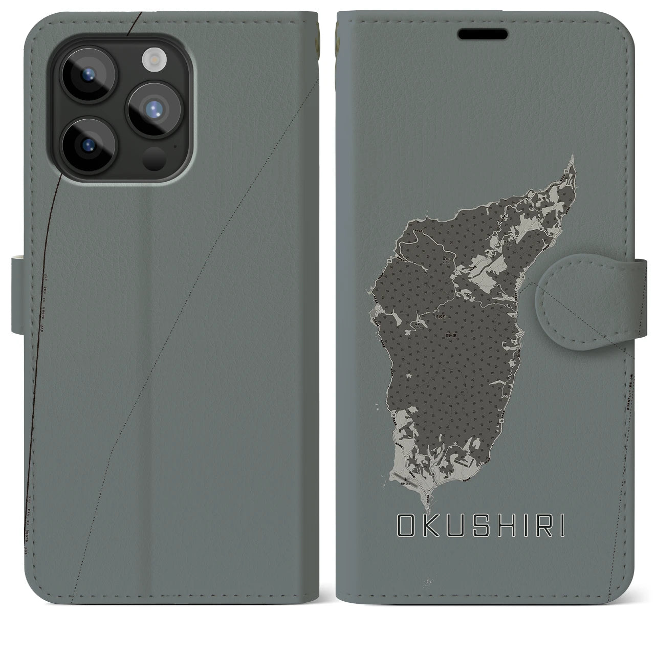 【奥尻(北海道)】地図柄iPhoneケース(手帳タイプ)モノトーン・iPhone 15 Pro Max 用