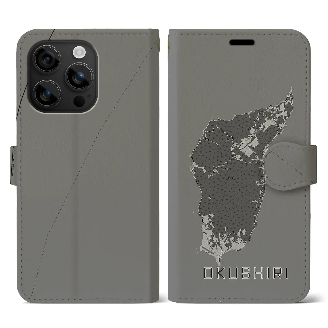 【奥尻(北海道)】地図柄iPhoneケース(手帳タイプ)モノトーン・iPhone 16 用