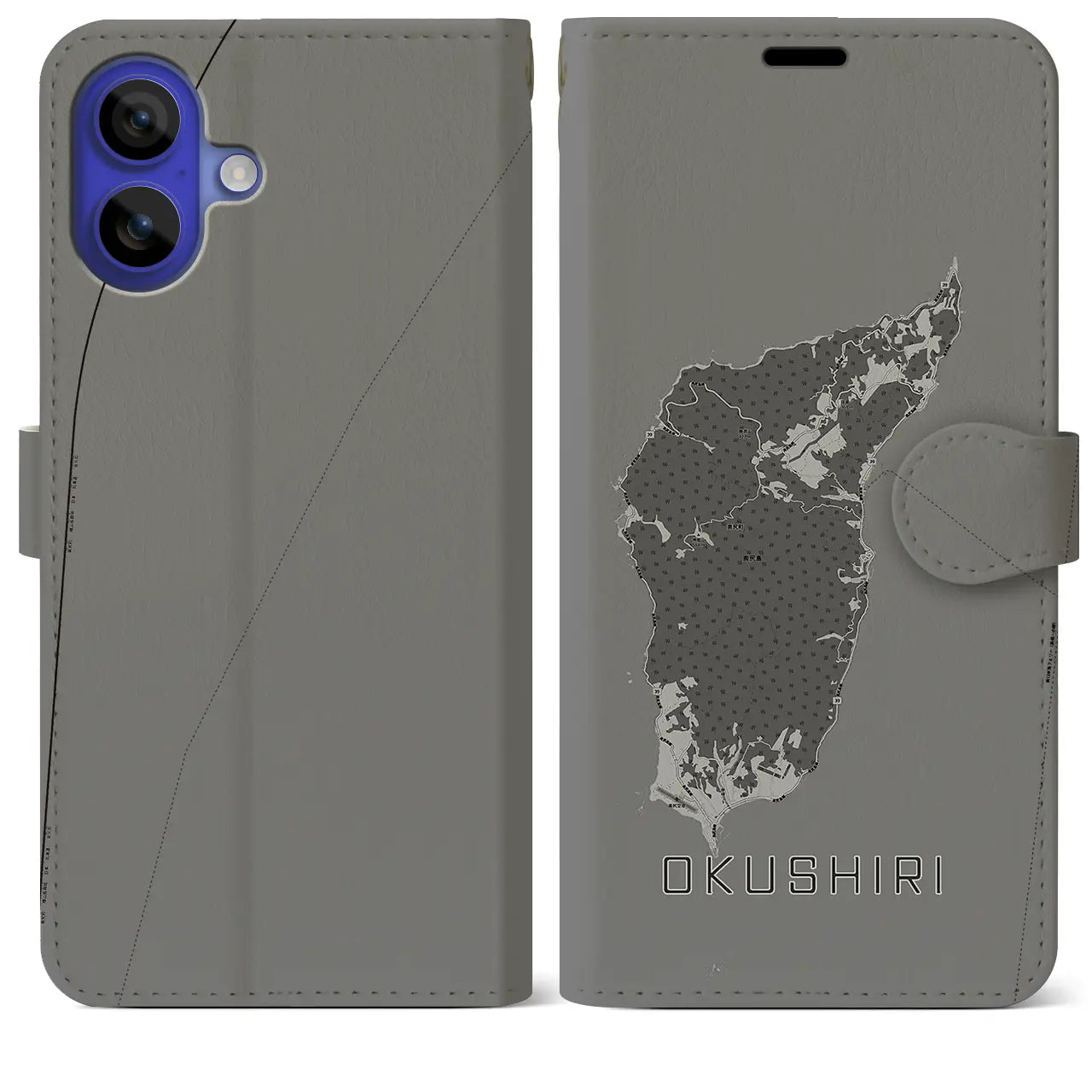 【奥尻(北海道)】地図柄iPhoneケース(手帳タイプ)モノトーン・iPhone 16 Pro Max 用