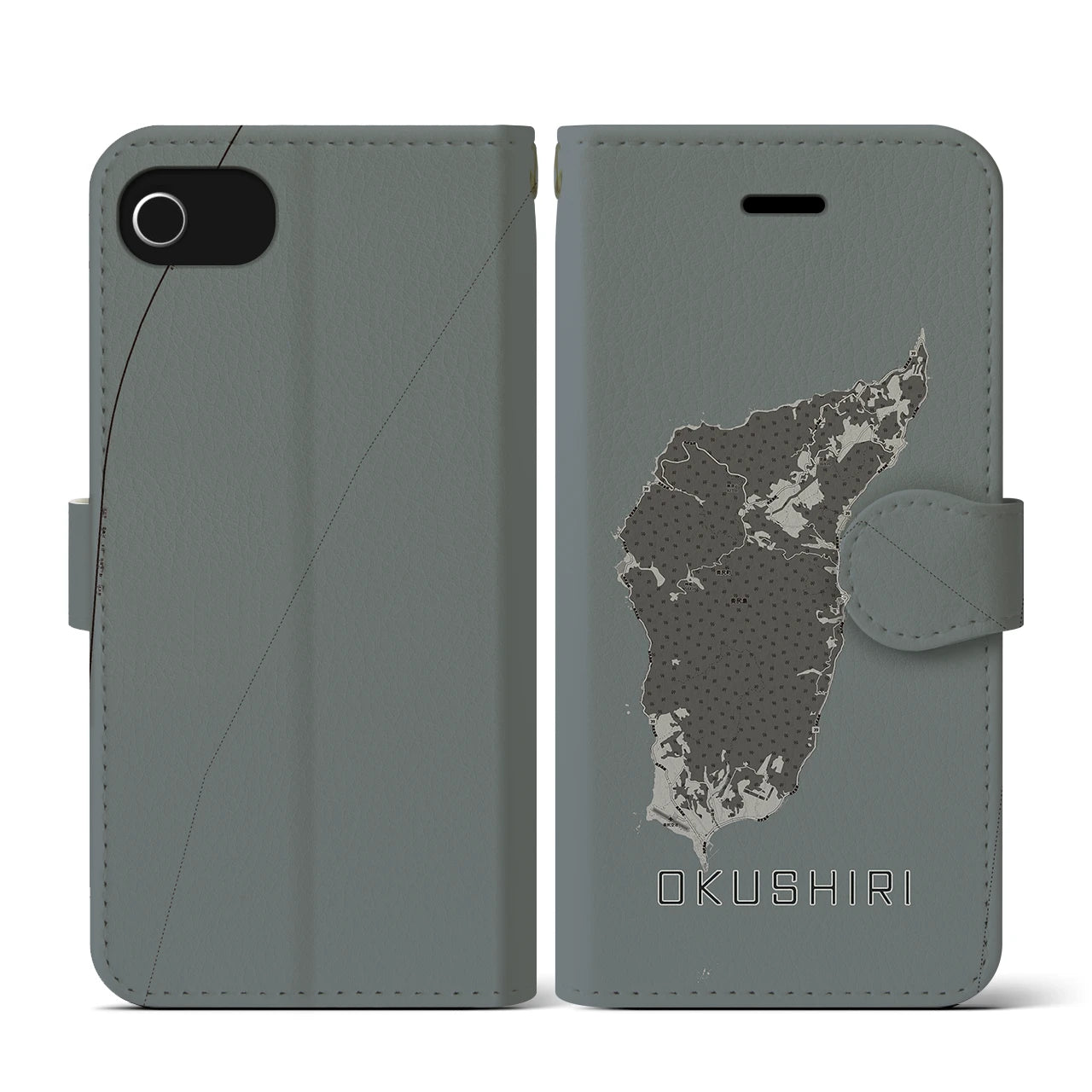 【奥尻(北海道)】地図柄iPhoneケース(手帳タイプ)モノトーン・iPhone SE(第3 / 第2世代) / 8 / 7 / 6s / 6 用