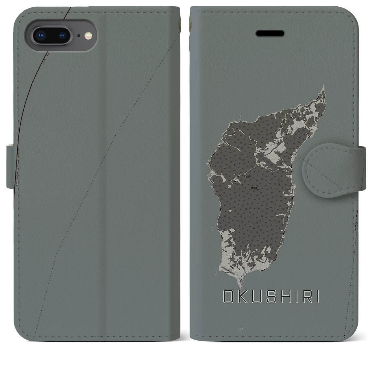 【奥尻(北海道)】地図柄iPhoneケース(手帳タイプ)モノトーン・iPhone 8Plus /7Plus / 6sPlus / 6Plus 用