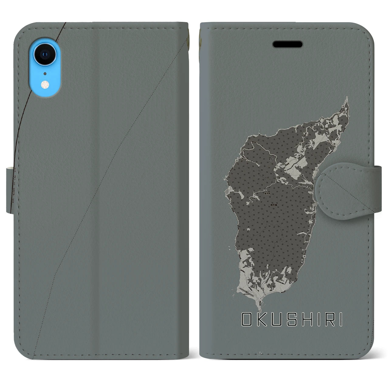 【奥尻(北海道)】地図柄iPhoneケース(手帳タイプ)モノトーン・iPhone XR 用