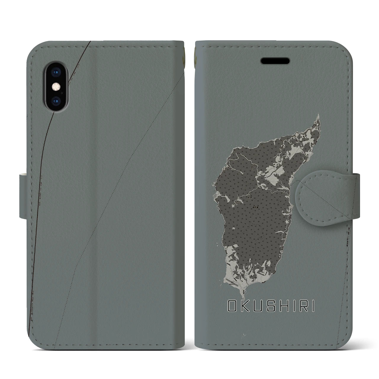 【奥尻(北海道)】地図柄iPhoneケース(手帳タイプ)モノトーン・iPhone XS / X 用