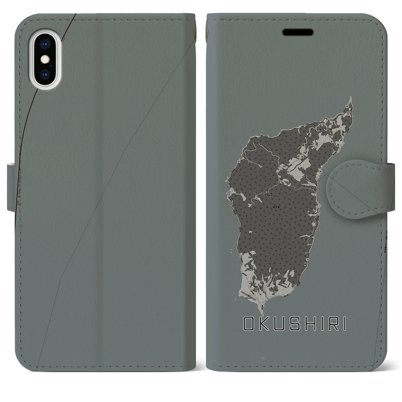 【奥尻(北海道)】地図柄iPhoneケース(手帳タイプ)モノトーン・iPhone XS Max 用