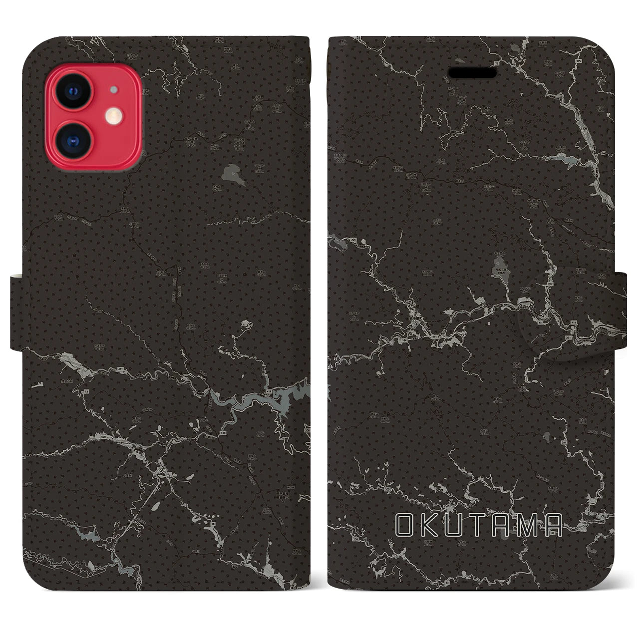 【奥多摩(東京都)】地図柄iPhoneケース(手帳タイプ)モノトーン・iPhone 11 用