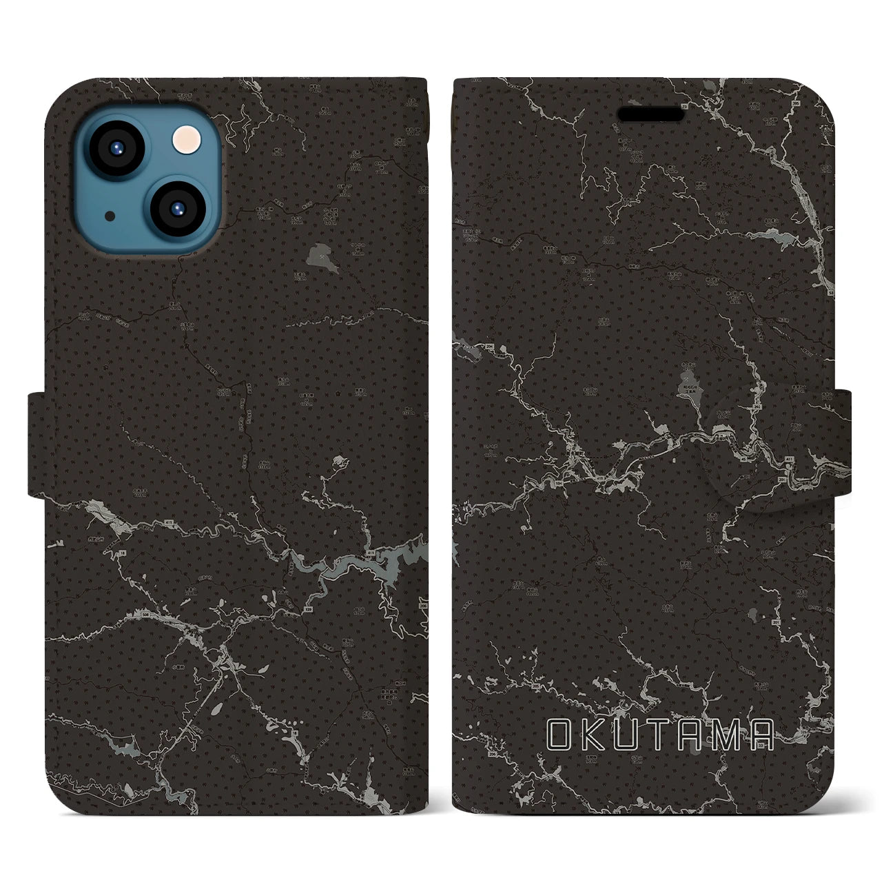 【奥多摩(東京都)】地図柄iPhoneケース(手帳タイプ)モノトーン・iPhone 13 用