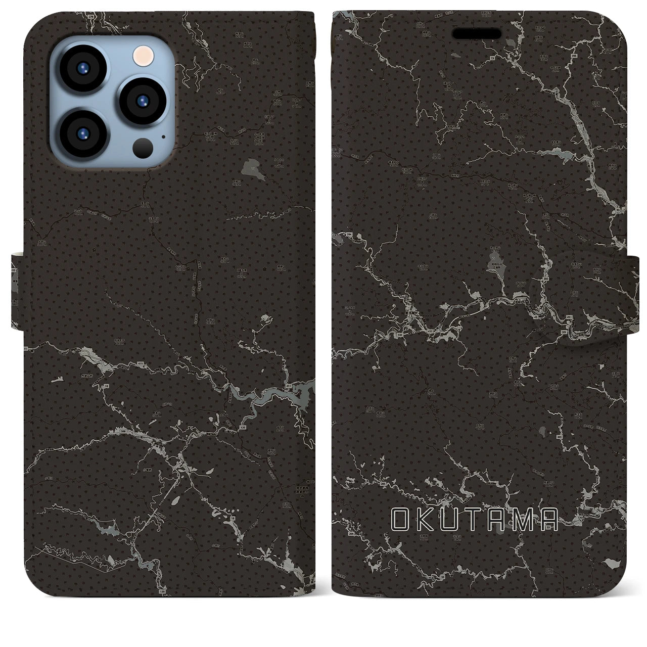 【奥多摩(東京都)】地図柄iPhoneケース(手帳タイプ)モノトーン・iPhone 13 Pro Max 用