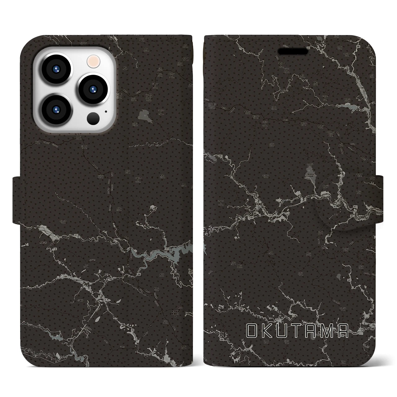 【奥多摩(東京都)】地図柄iPhoneケース(手帳タイプ)モノトーン・iPhone 13 Pro 用