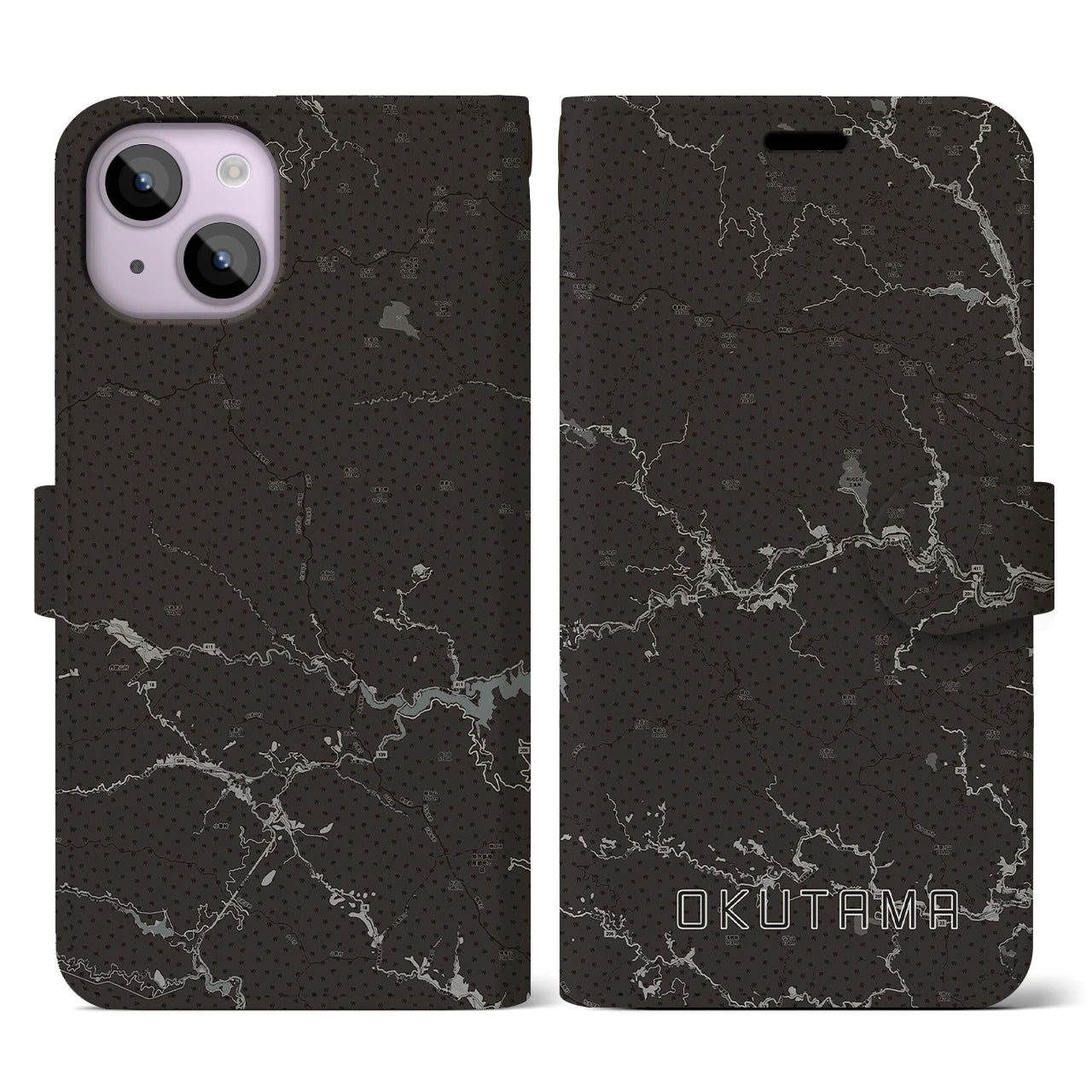 【奥多摩(東京都)】地図柄iPhoneケース(手帳タイプ)モノトーン・iPhone 14 用