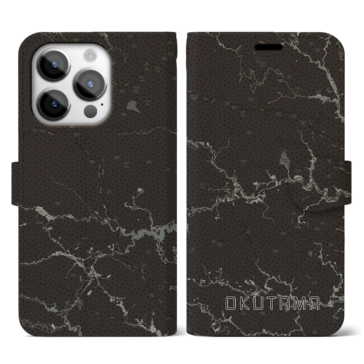 【奥多摩(東京都)】地図柄iPhoneケース(手帳タイプ)モノトーン・iPhone 14 Pro 用