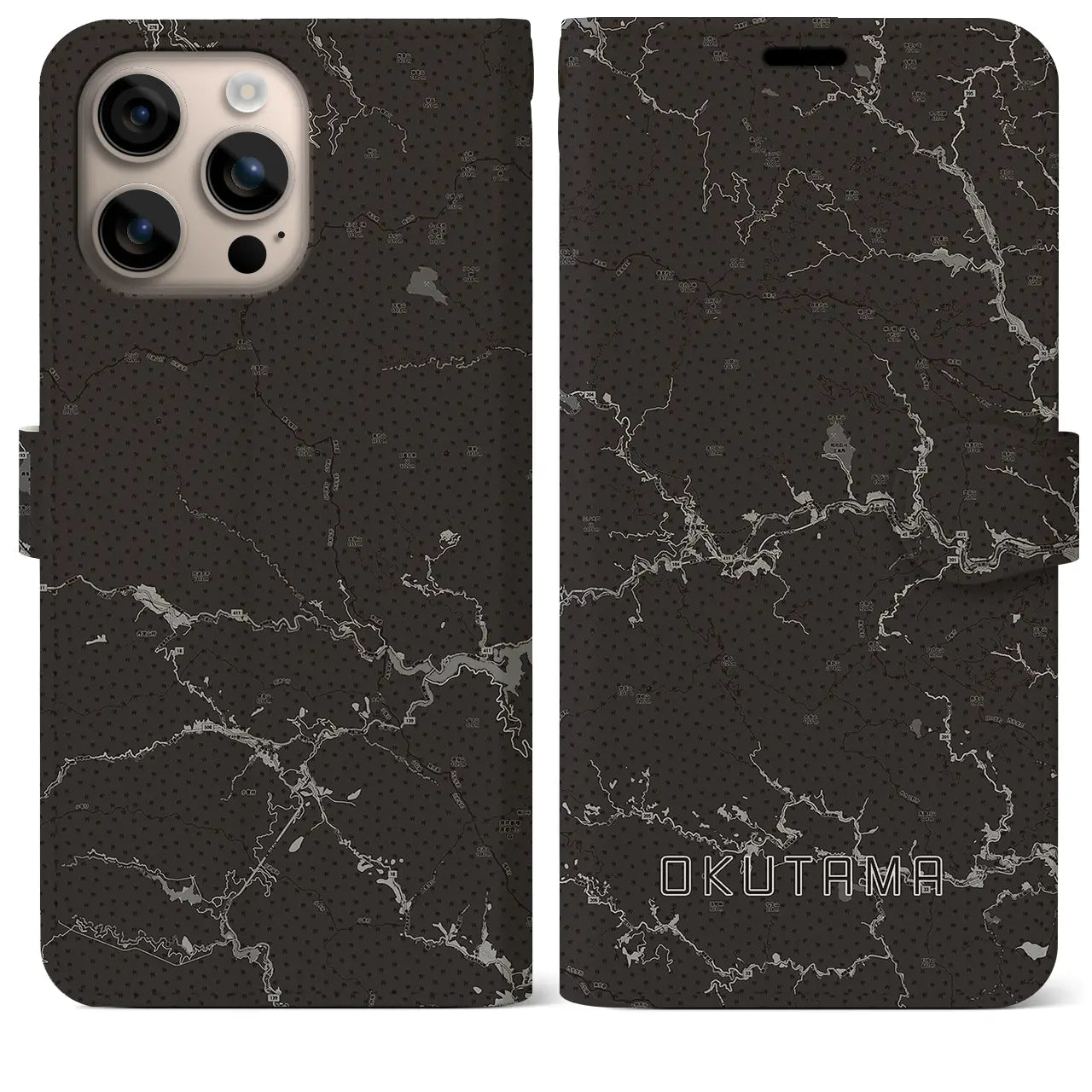 【奥多摩(東京都)】地図柄iPhoneケース(手帳タイプ)モノトーン・iPhone 16 Plus 用