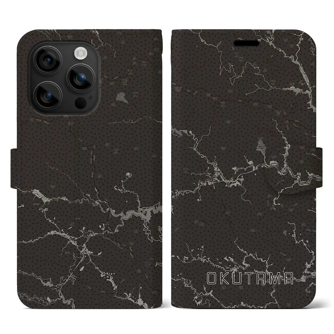 【奥多摩(東京都)】地図柄iPhoneケース(手帳タイプ)モノトーン・iPhone 16 用