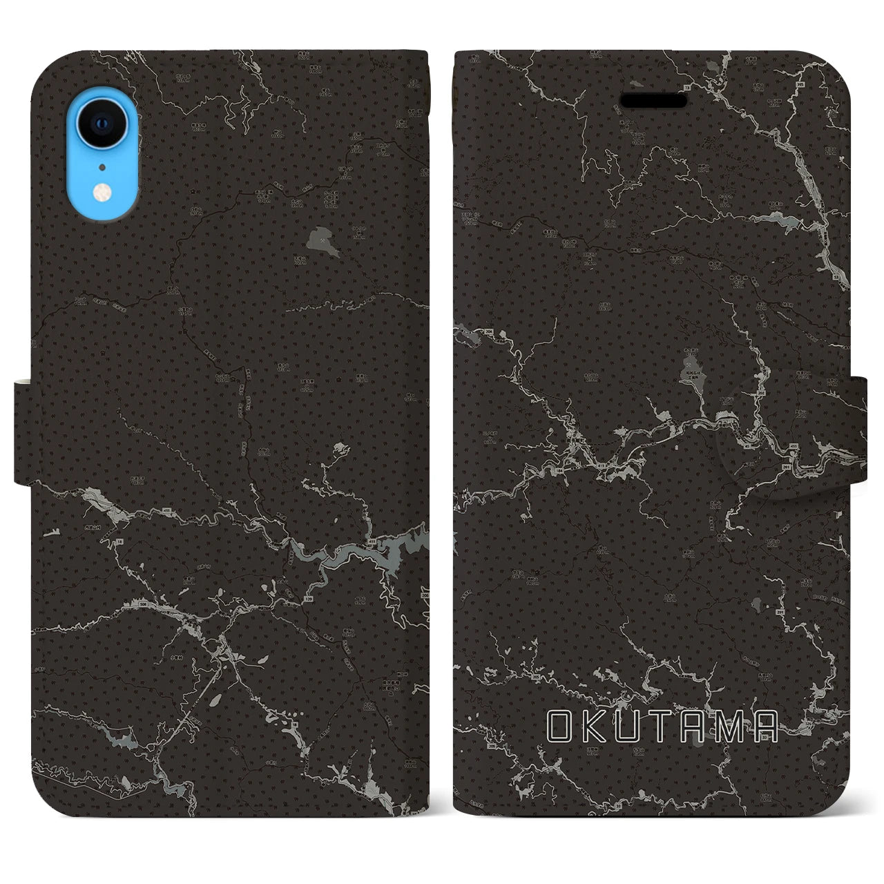 【奥多摩(東京都)】地図柄iPhoneケース(手帳タイプ)モノトーン・iPhone XR 用