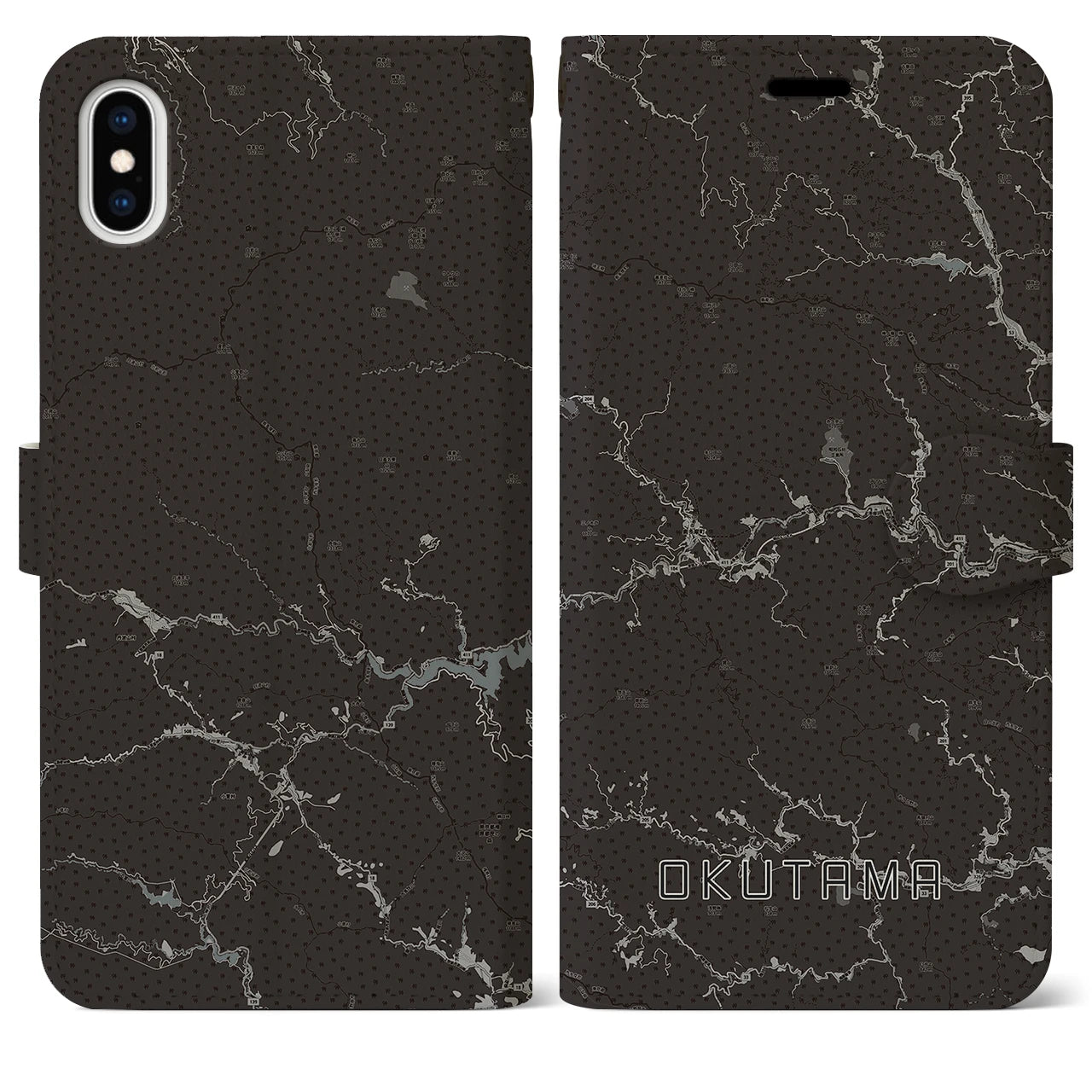 【奥多摩(東京都)】地図柄iPhoneケース(手帳タイプ)モノトーン・iPhone XS Max 用