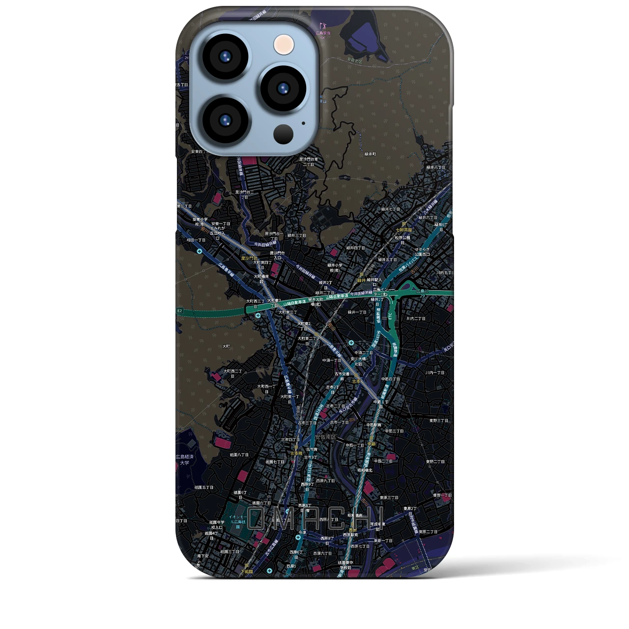 【大町(広島県)】地図柄iPhoneケース(バックカバータイプ)