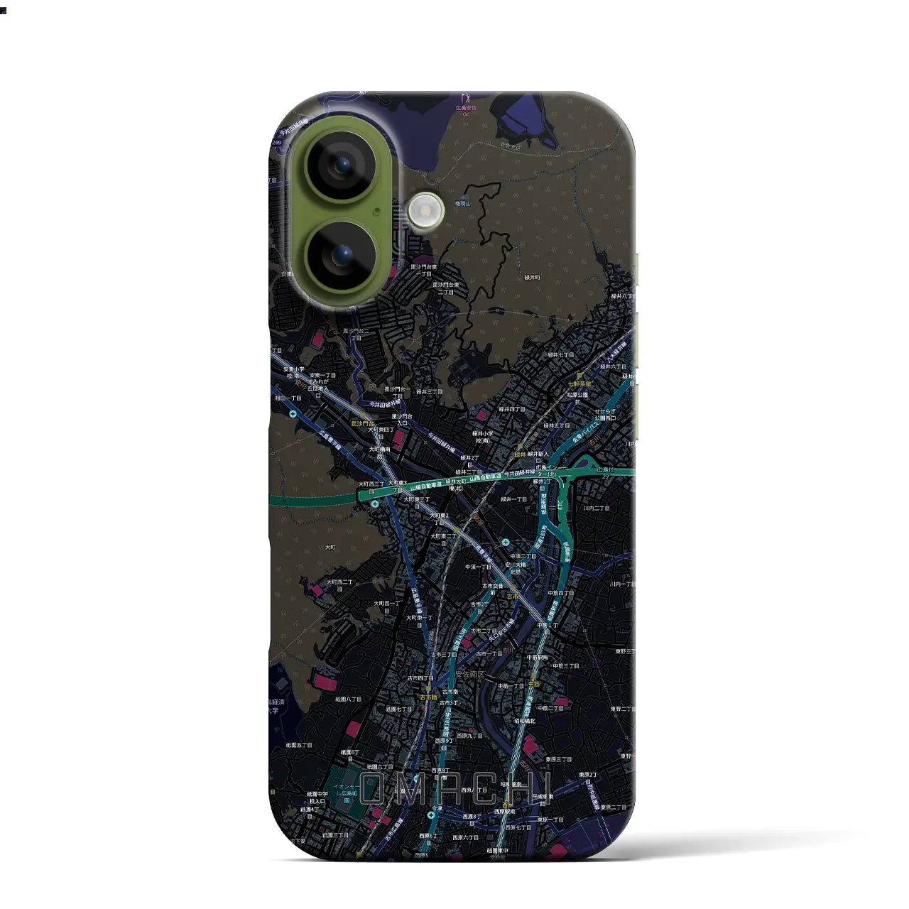 【大町(広島県)】地図柄iPhoneケース(バックカバータイプ)