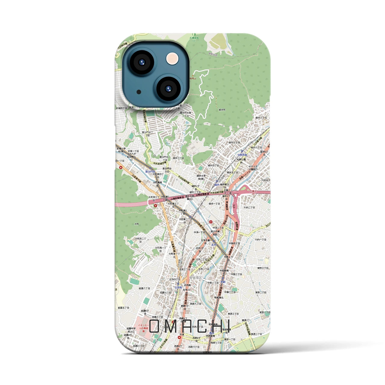 【大町(広島県)】地図柄iPhoneケース(バックカバータイプ)