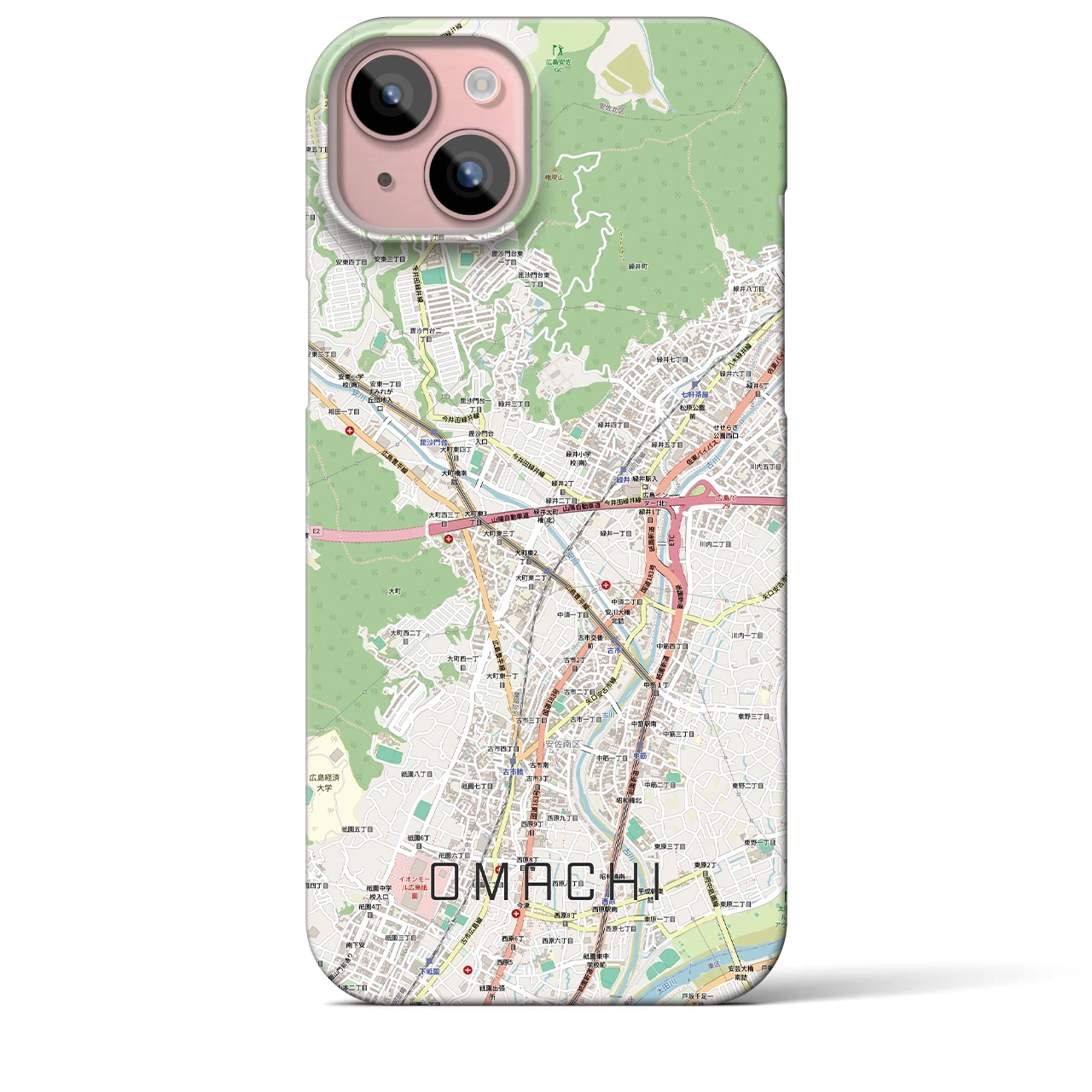 【大町(広島県)】地図柄iPhoneケース(バックカバータイプ)