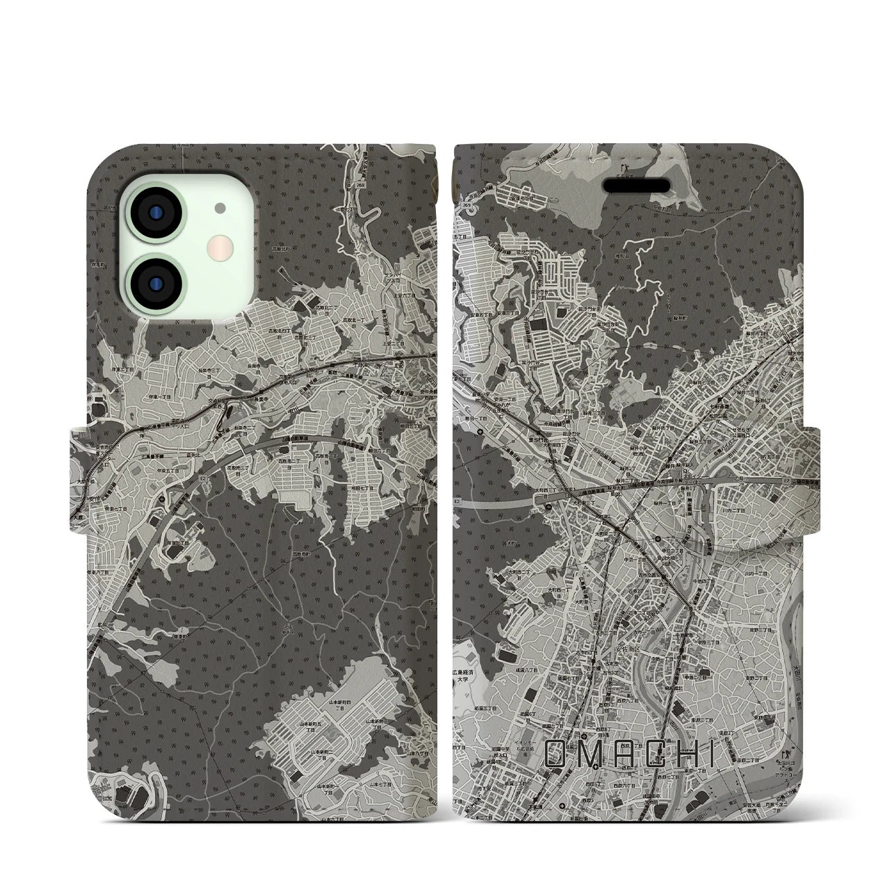 【大町(広島県)】地図柄iPhoneケース(手帳タイプ)