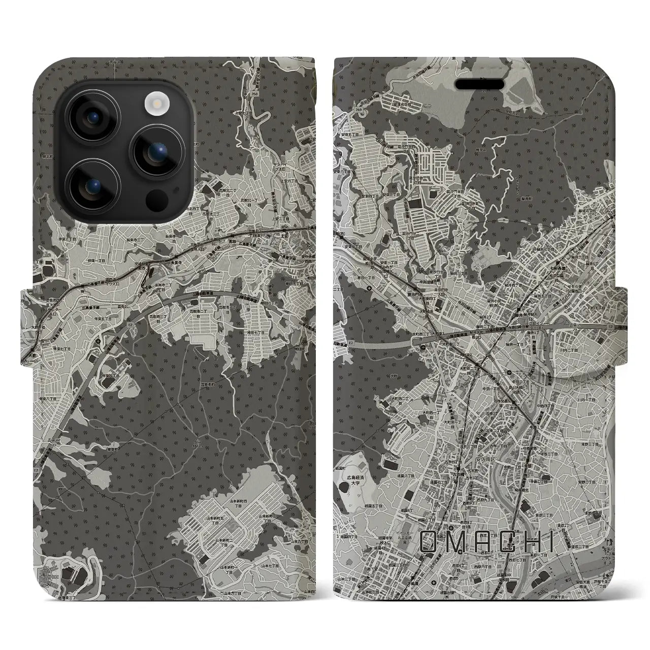 【大町(広島県)】地図柄iPhoneケース(手帳タイプ)