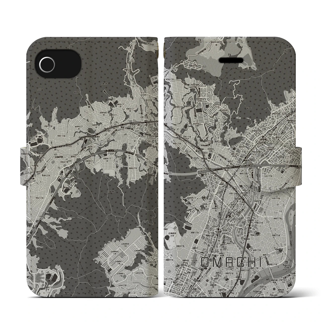 【大町(広島県)】地図柄iPhoneケース(手帳タイプ)