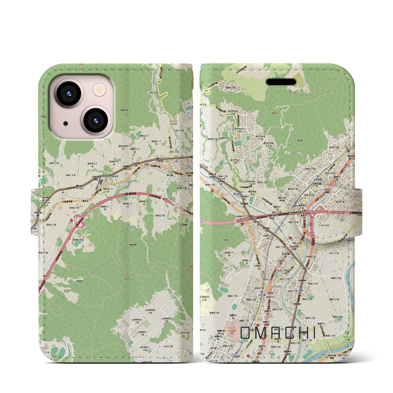 【大町(広島県)】地図柄iPhoneケース(手帳タイプ)