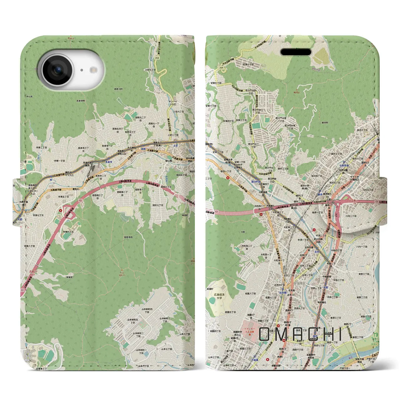 【大町(広島県)】地図柄iPhoneケース(手帳タイプ)