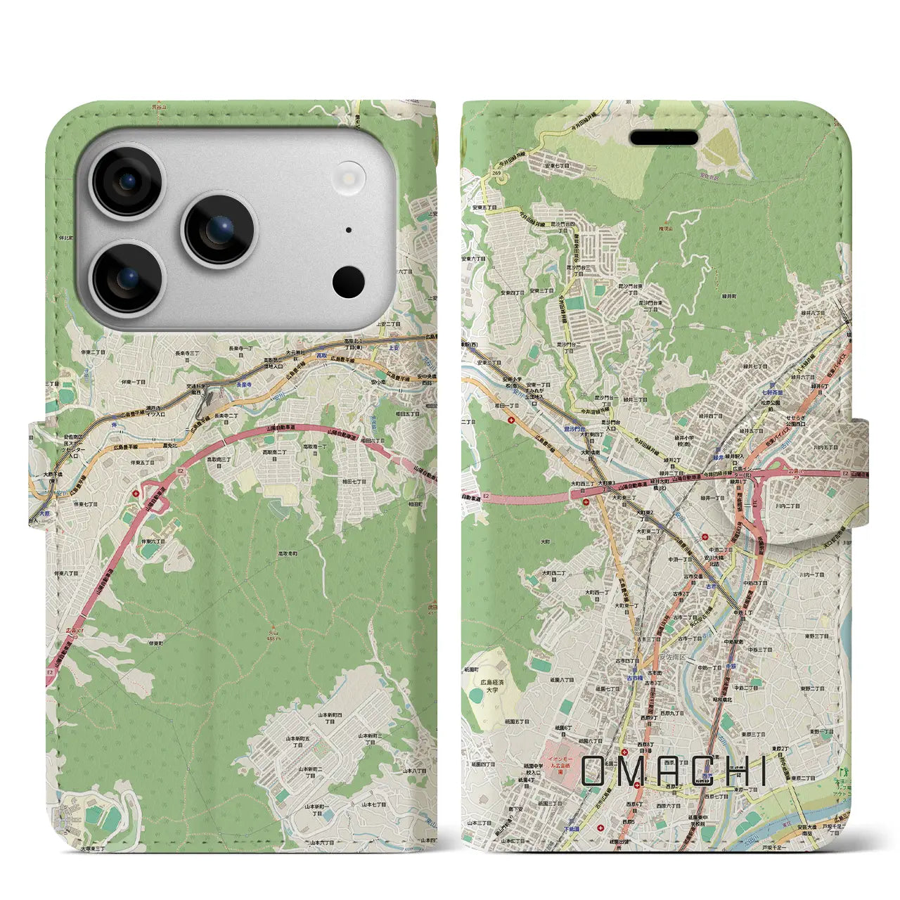 【大町(広島県)】地図柄iPhoneケース(手帳タイプ)