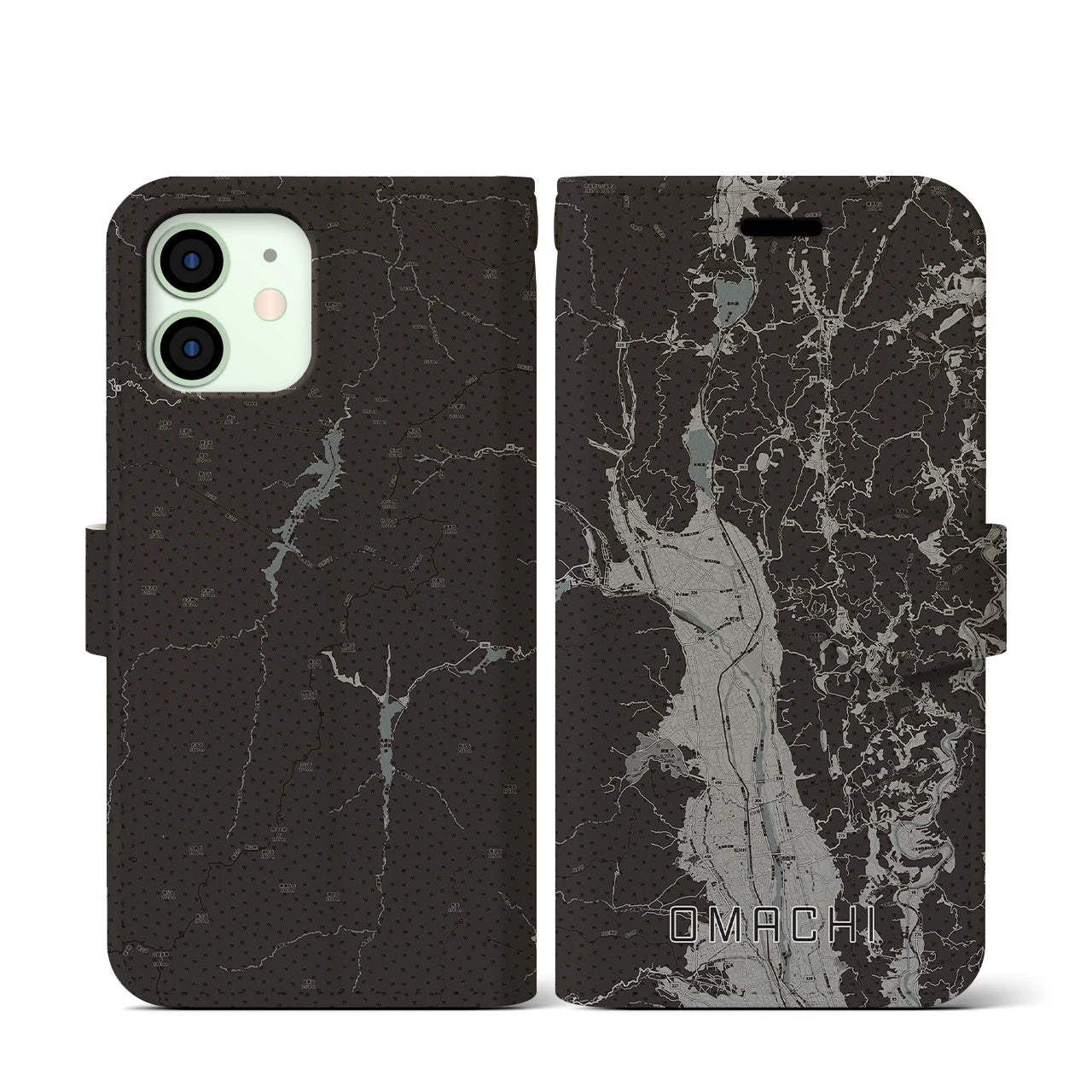 【大町(長野県)】地図柄iPhoneケース(手帳タイプ)