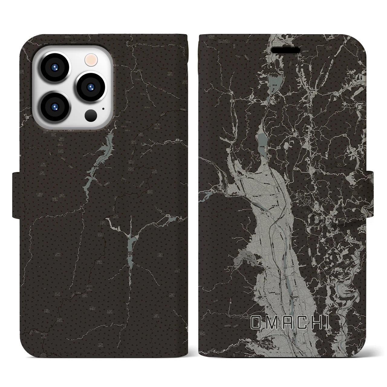 【大町(長野県)】地図柄iPhoneケース(手帳タイプ)