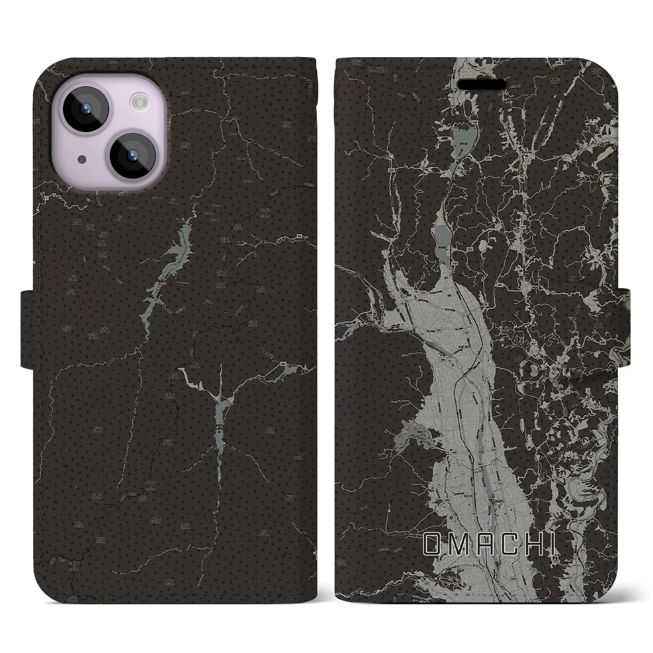 【大町(長野県)】地図柄iPhoneケース(手帳タイプ)