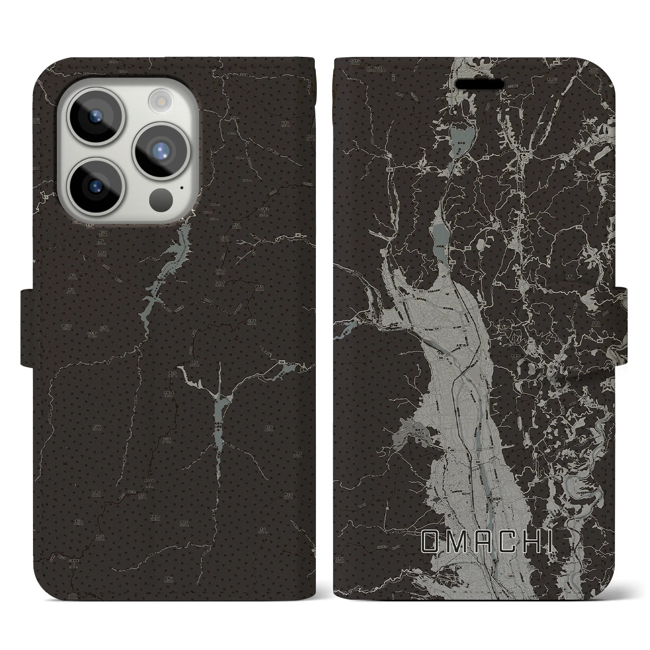 【大町(長野県)】地図柄iPhoneケース(手帳タイプ)