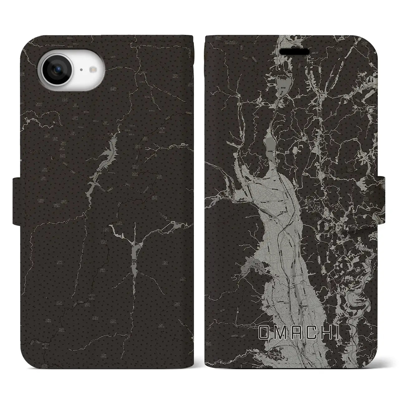 【大町(長野県)】地図柄iPhoneケース(手帳タイプ)