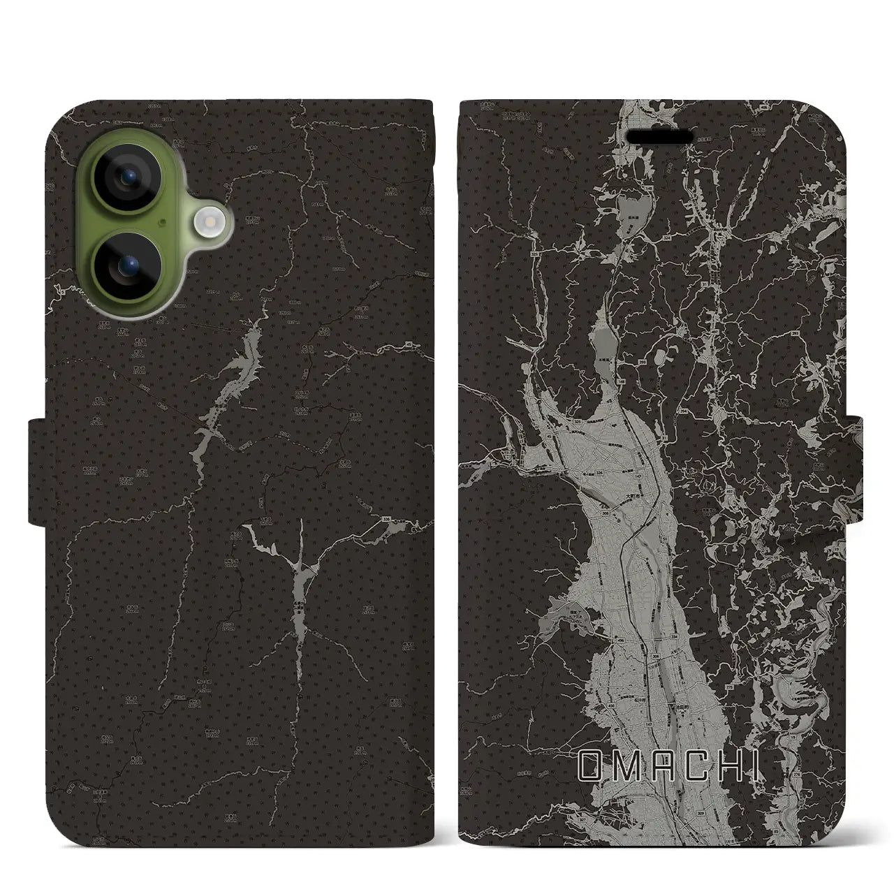 【大町(長野県)】地図柄iPhoneケース(手帳タイプ)