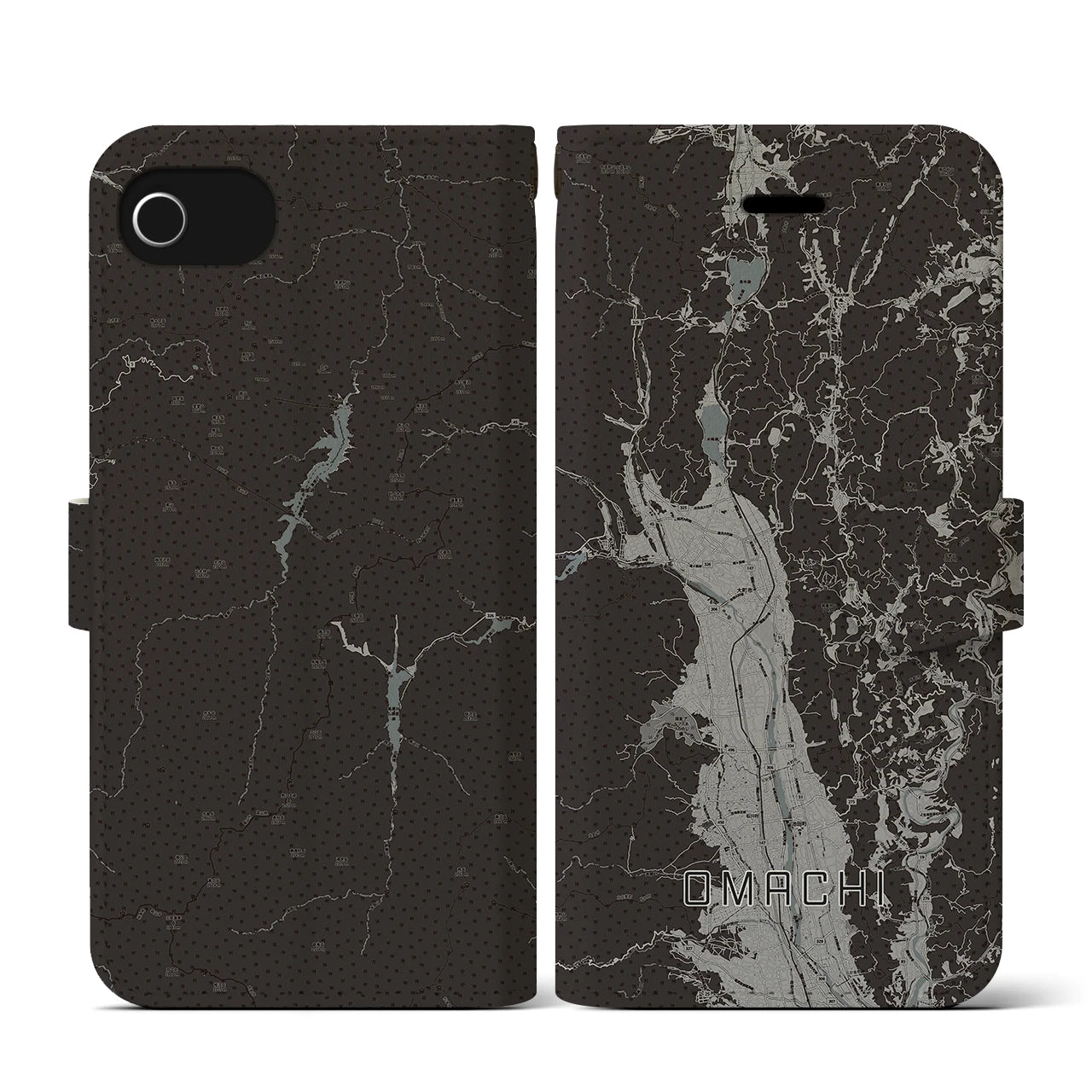 【大町(長野県)】地図柄iPhoneケース(手帳タイプ)