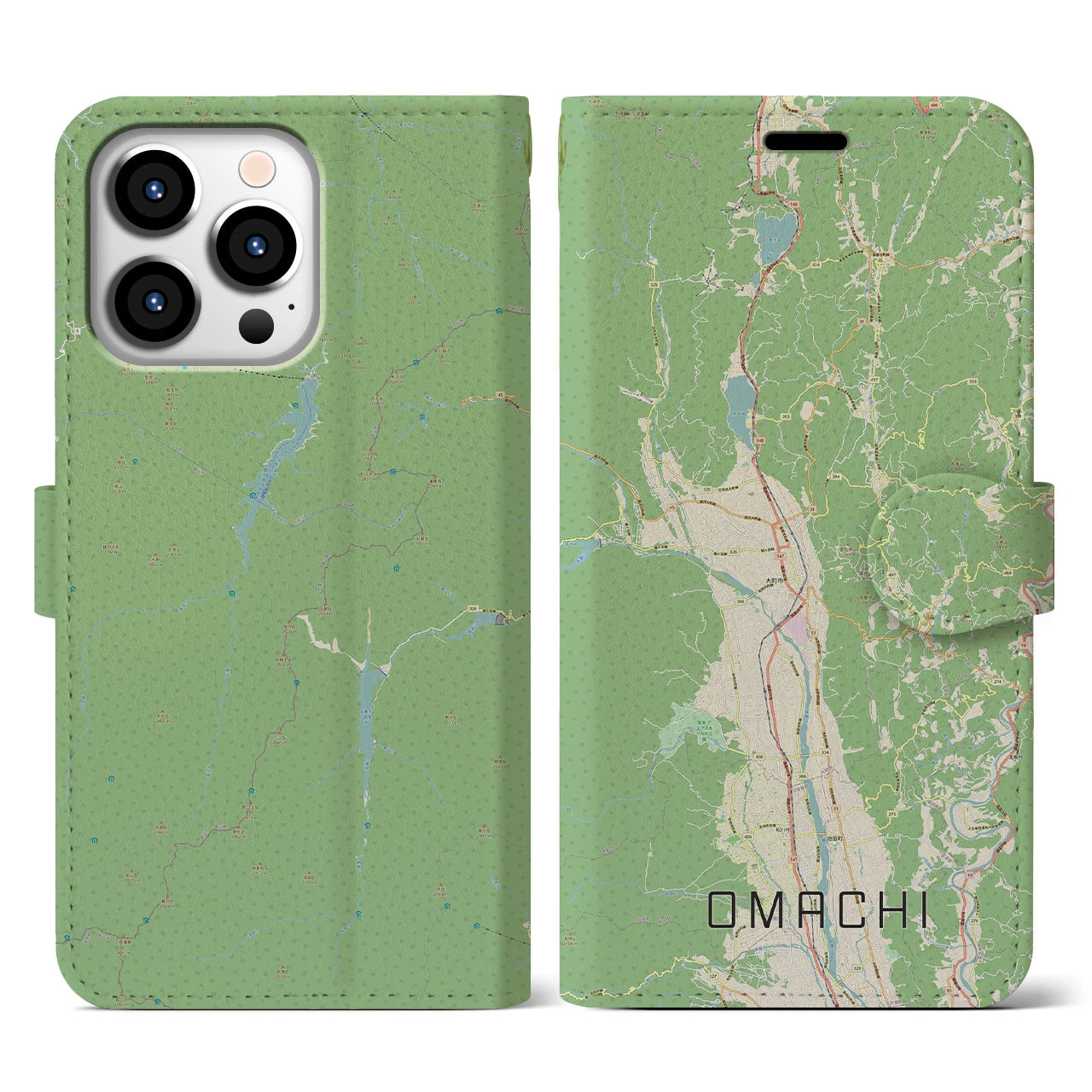 【大町(長野県)】地図柄iPhoneケース(手帳タイプ)