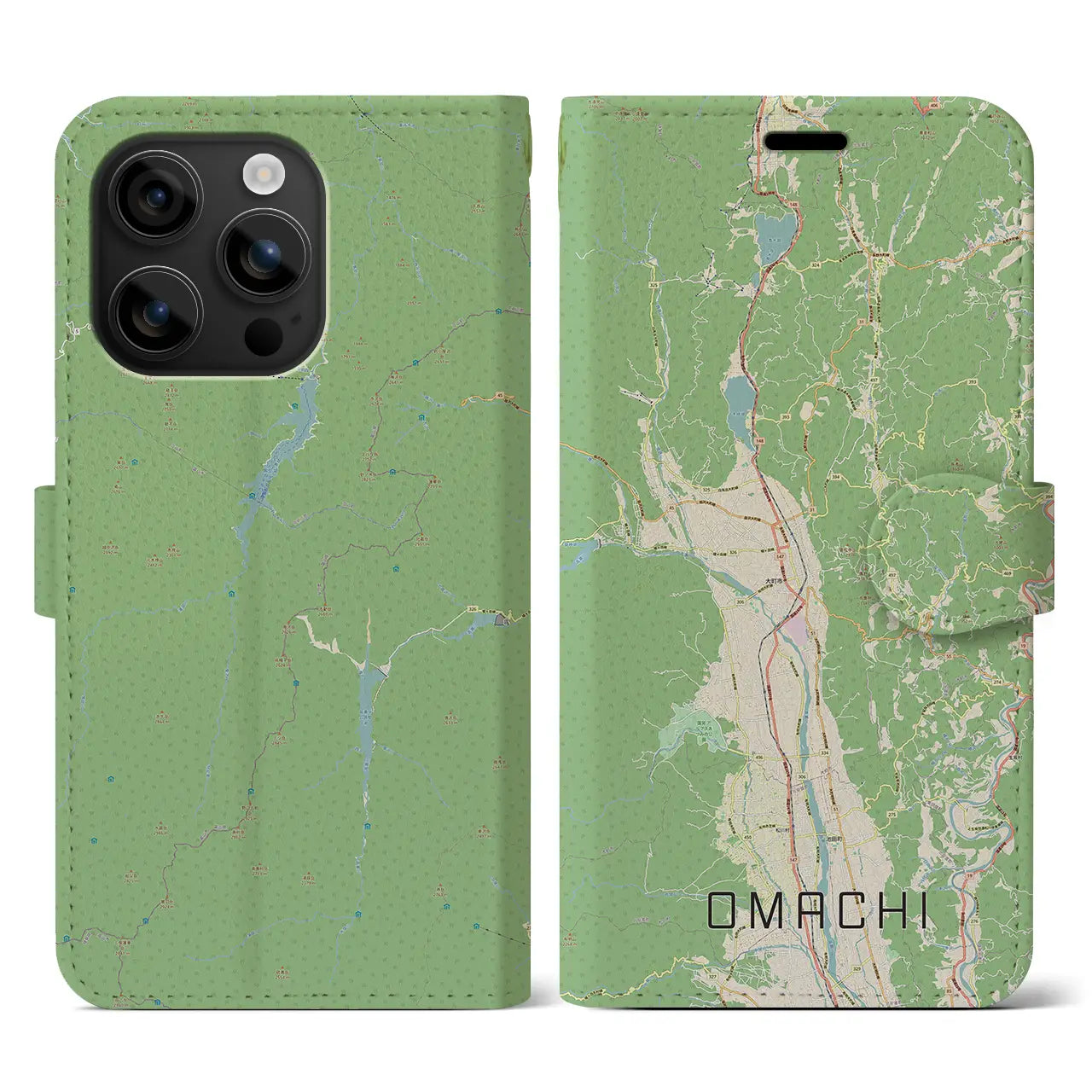 【大町(長野県)】地図柄iPhoneケース(手帳タイプ)ナチュラル・iPhone 16 用