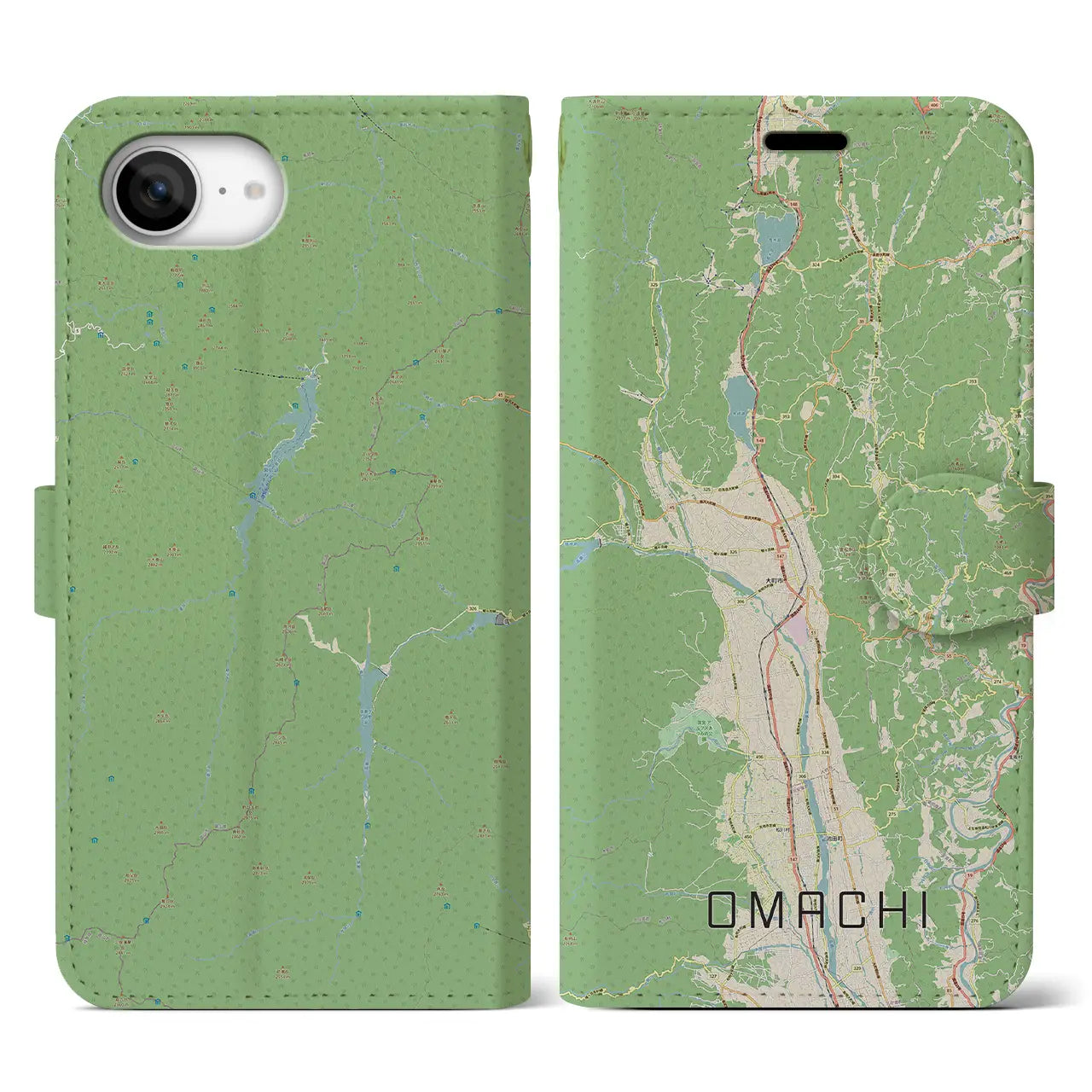 【大町(長野県)】地図柄iPhoneケース(手帳タイプ)