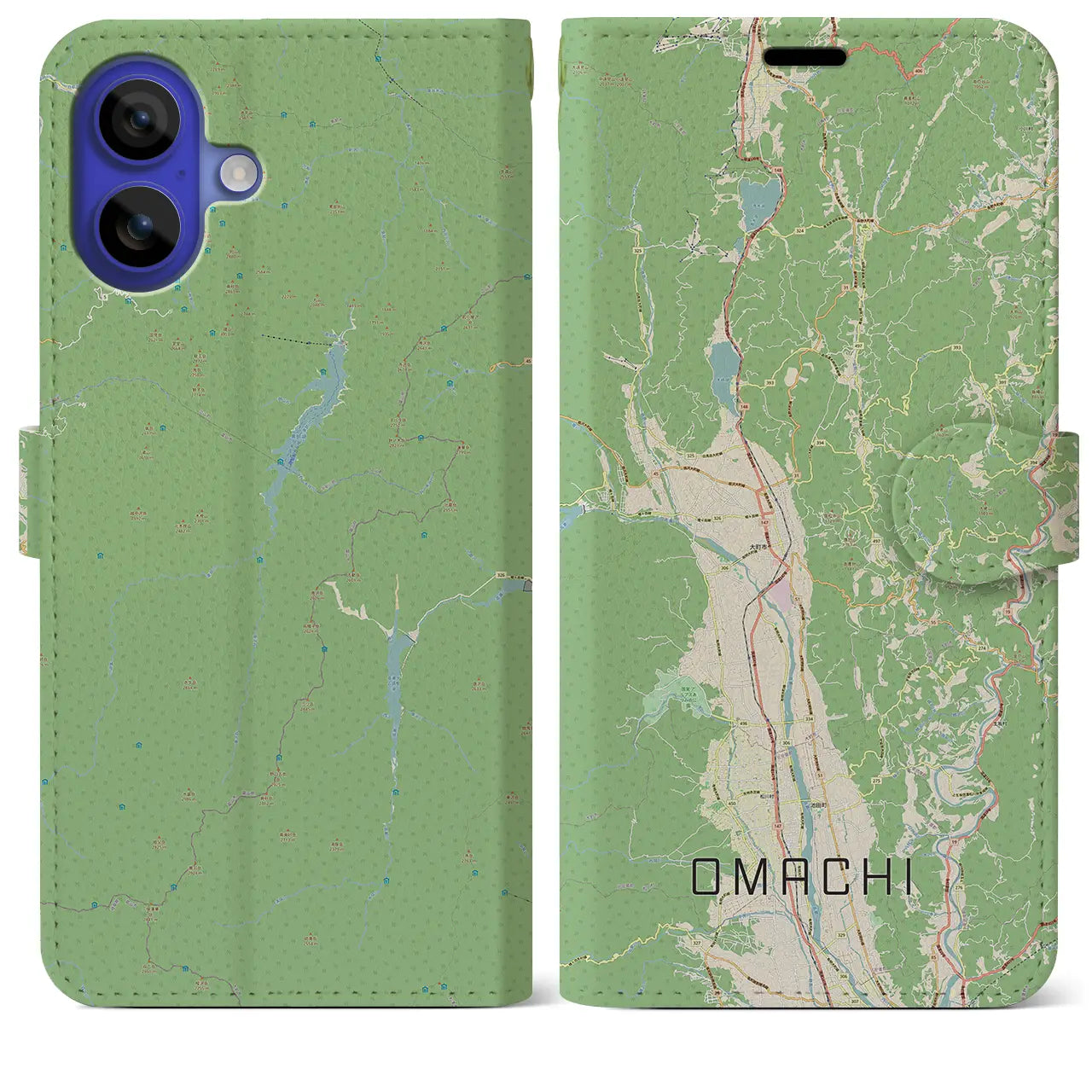 【大町(長野県)】地図柄iPhoneケース(手帳タイプ)ナチュラル・iPhone 16 Pro Max 用